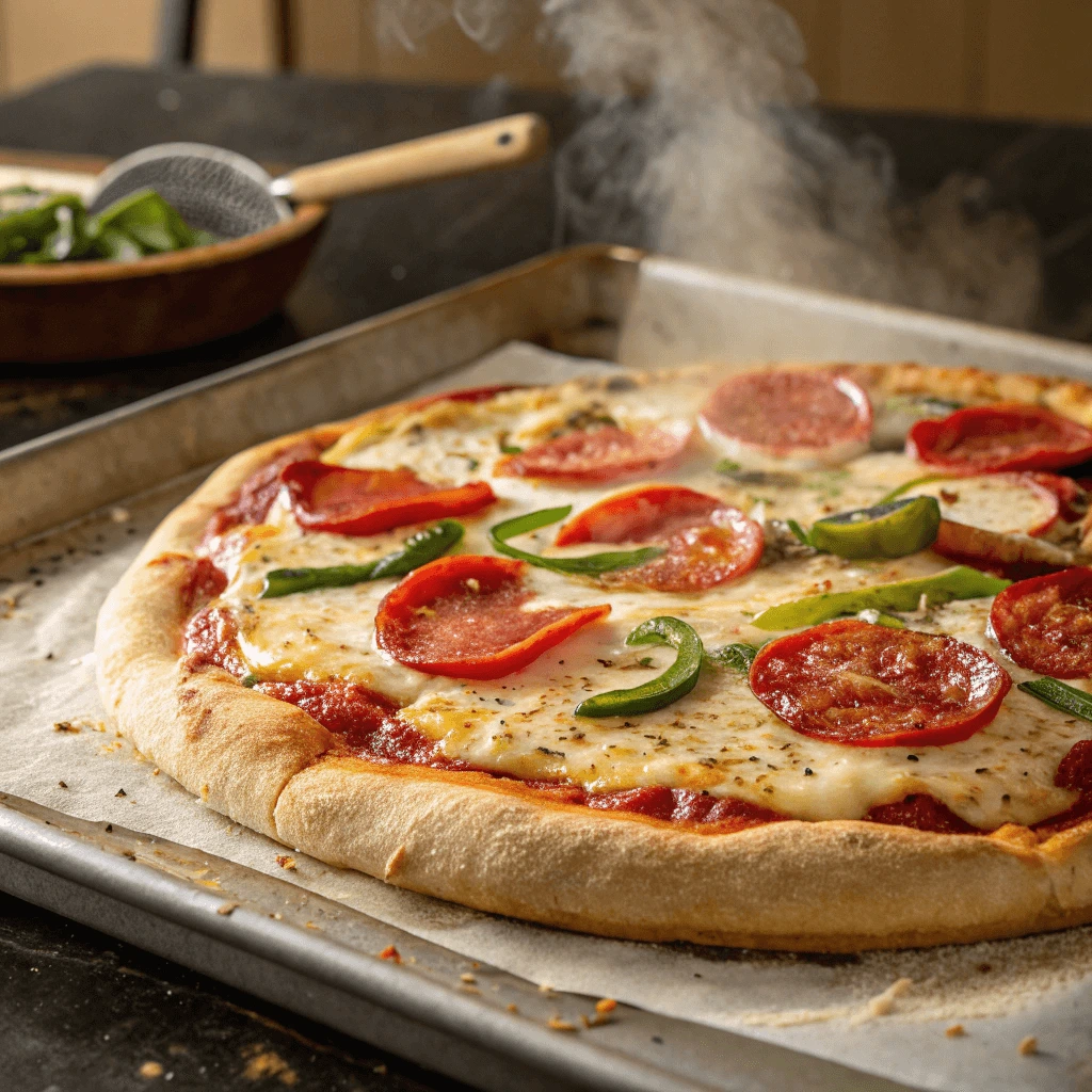 A variety of 10-inch pizzas including pepperoni, veggie, and dessert pizza on a rustic table setting.