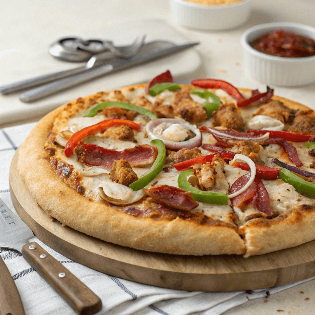 Homemade pizza dough and toppings ready for baking