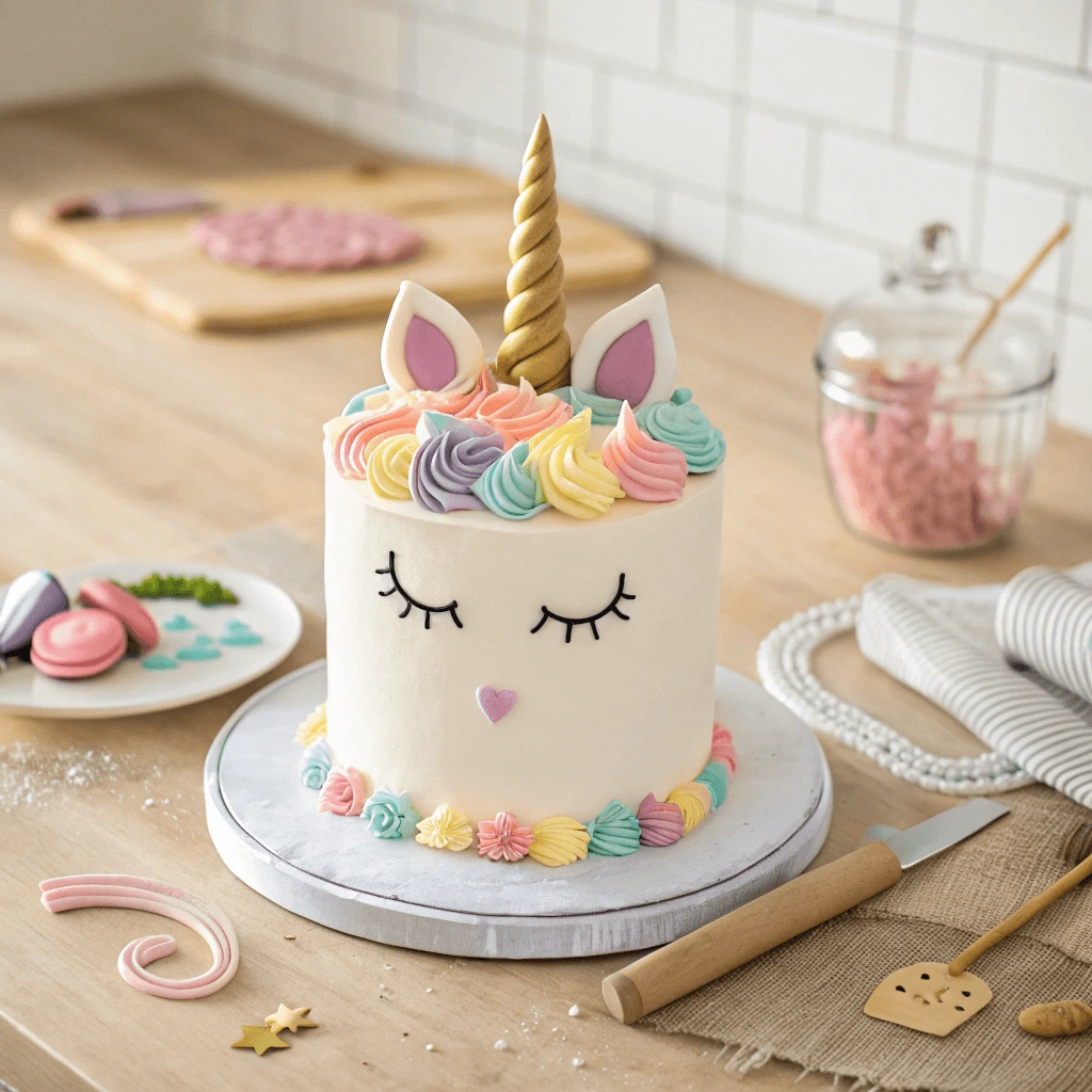 Beginners-friendly unicorn cake decorated with colorful frosting