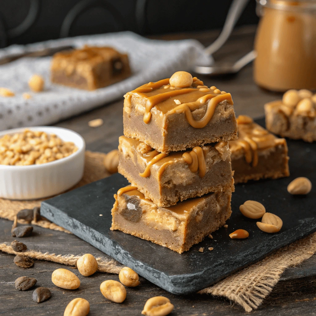 3-ingredient peanut butter fudge with chocolate drizzle and chopped nuts