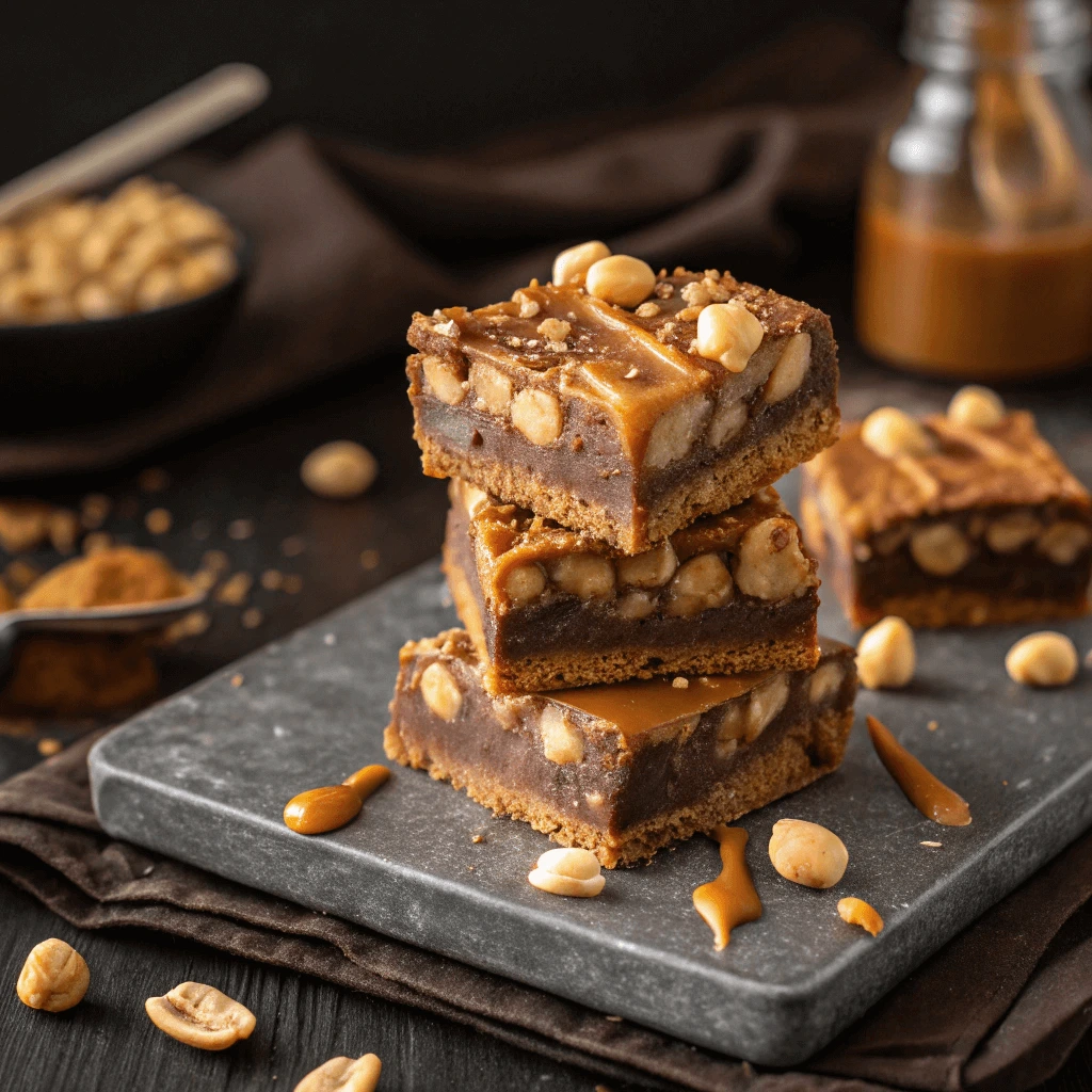 Peanut butter fudge in a prepared pan, ready to be sliced