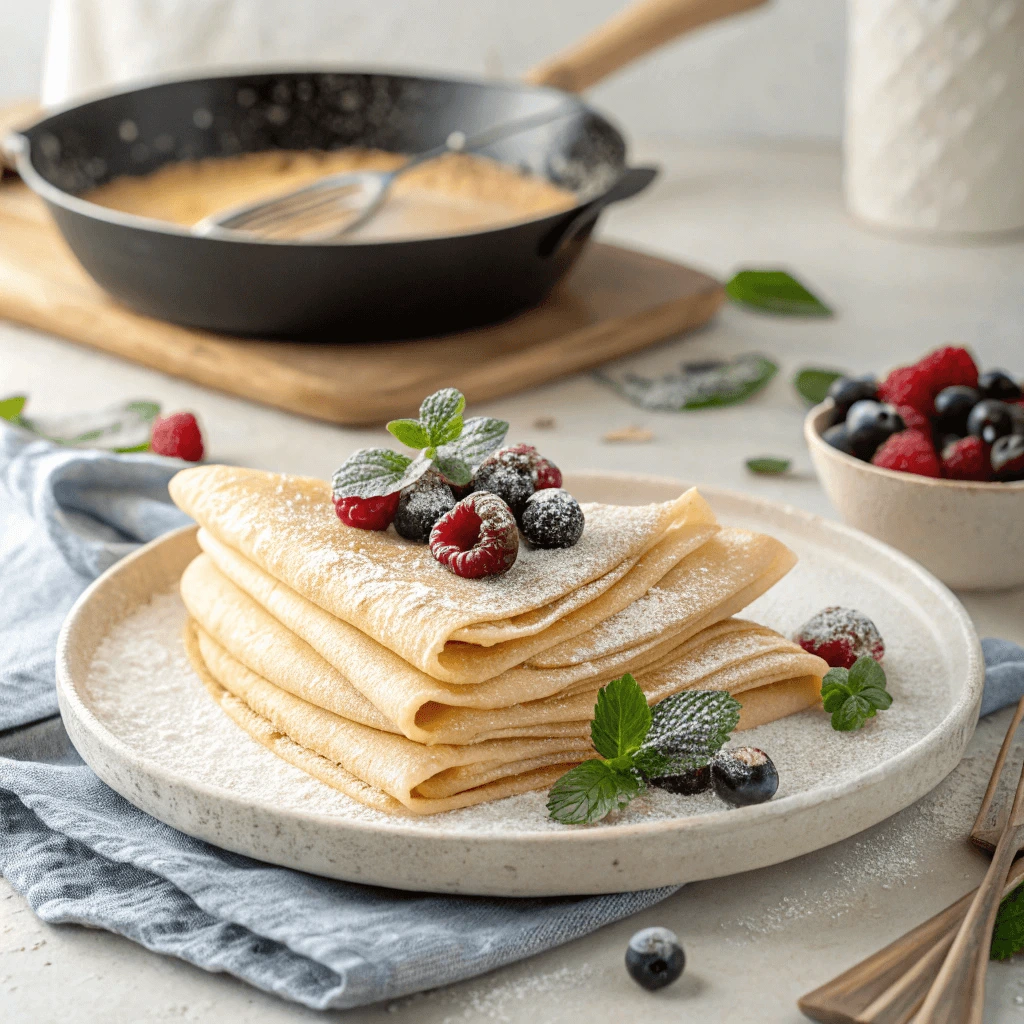 Perfectly cooked crepes on a crepe pan