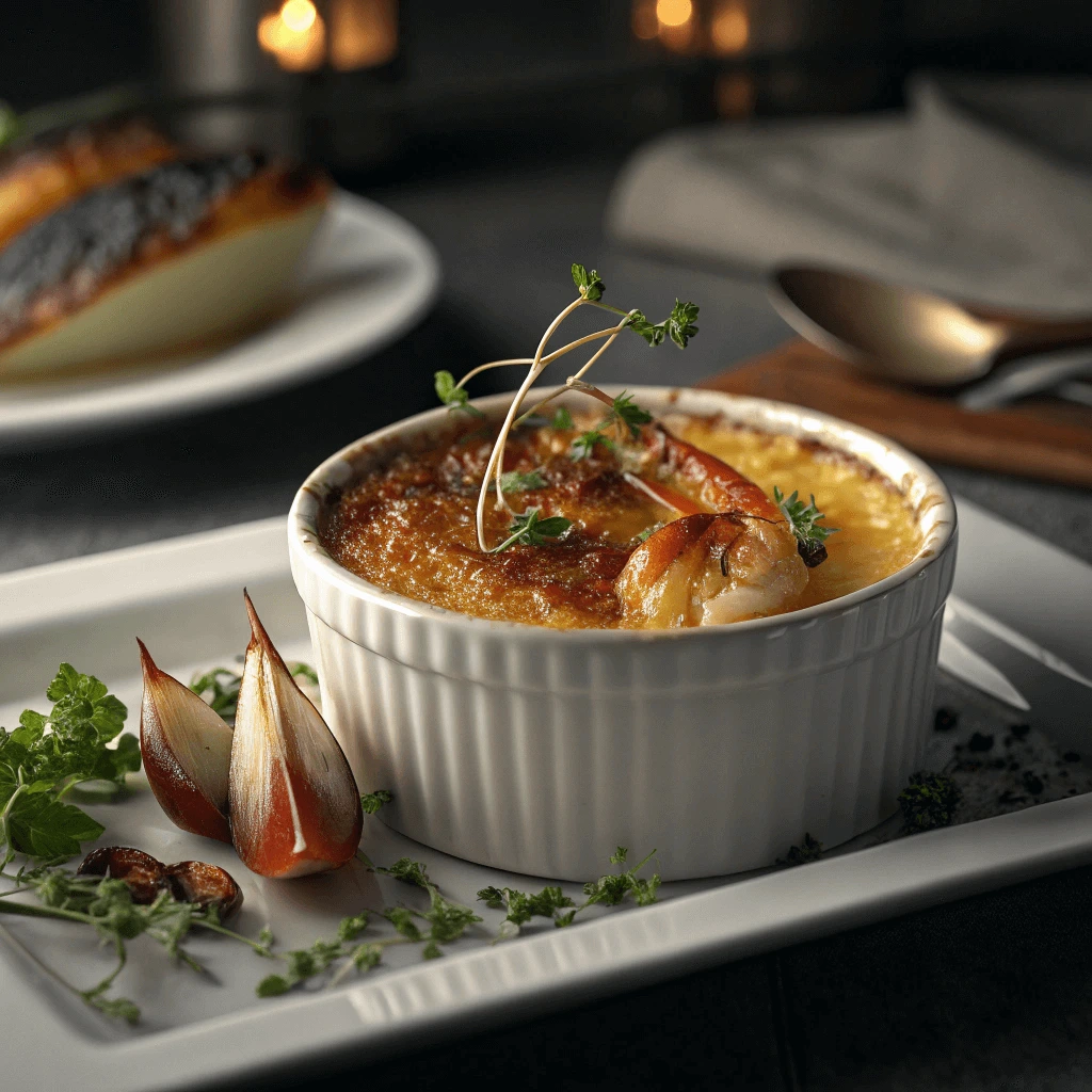 Savory crab brulee served in ramekins for a special seafood dinner.