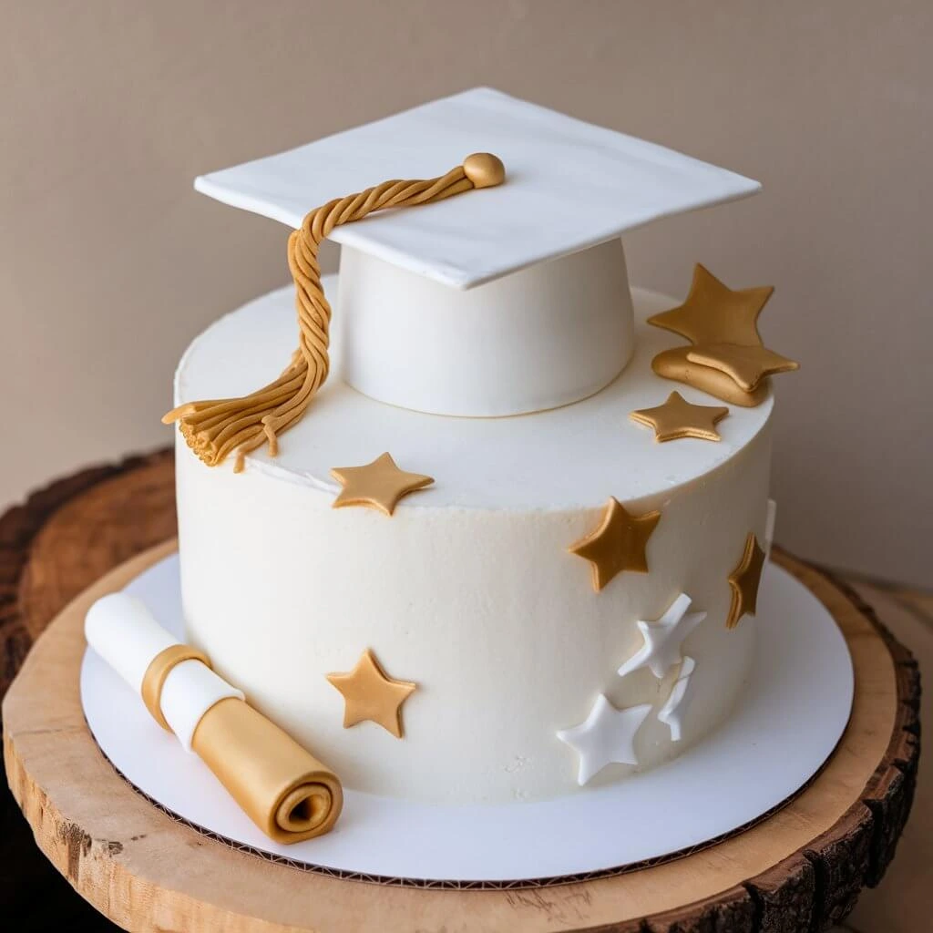 Simple two-layer graduation cake with edible decor