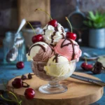 Homemade Journeyman ice cream in a bowl, ready to be served