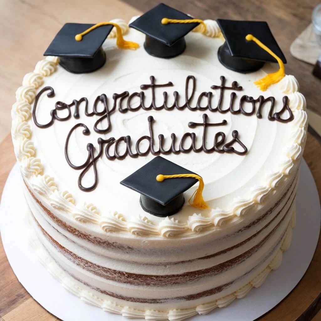 Graduation cake with a decorated cap and diploma for high school celebration