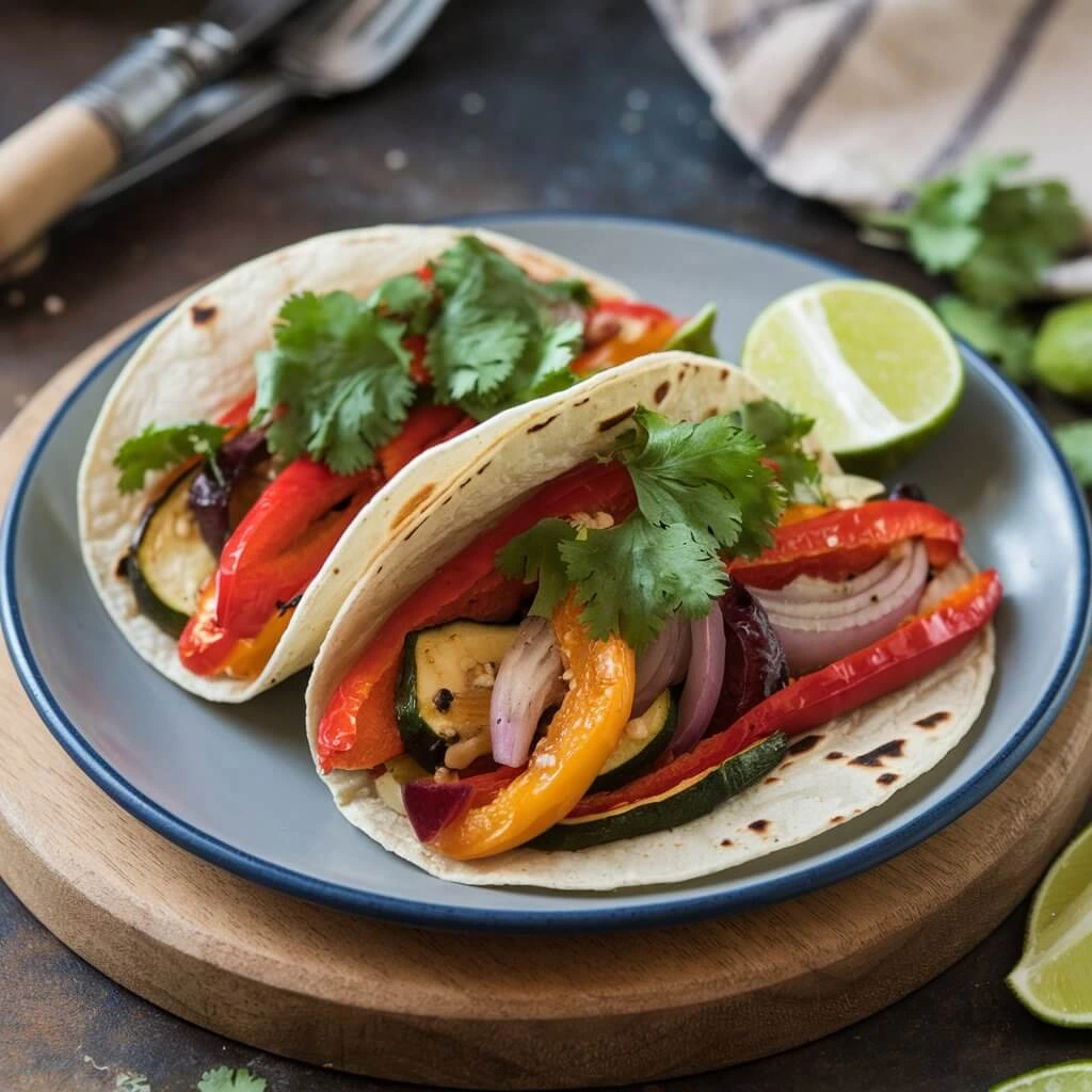  Roasted veggie super tacos filled with a variety of colorful vegetables