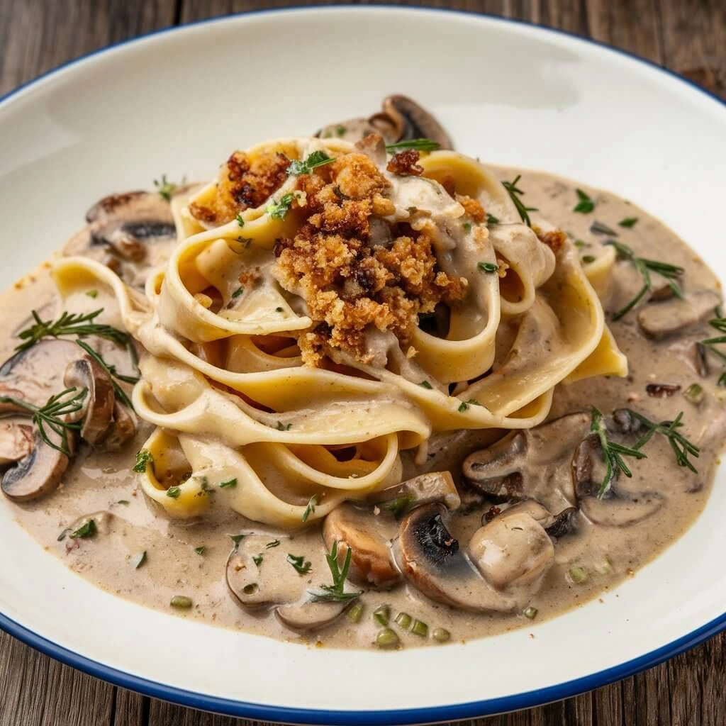 Perfectly cooked Mafaldine pasta with rich sauce and fresh herbs