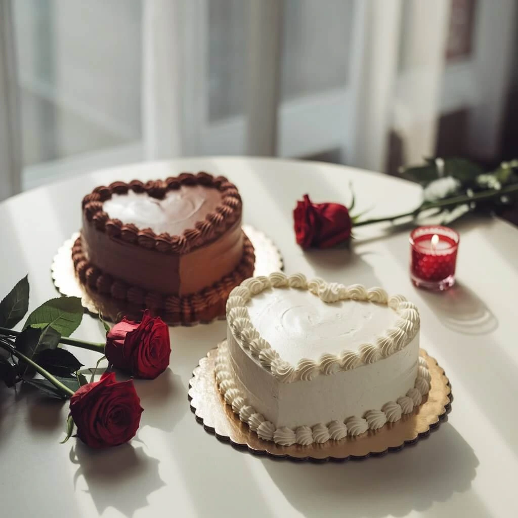 A luxurious heart-shaped cake featuring rich chocolate and gold accents.