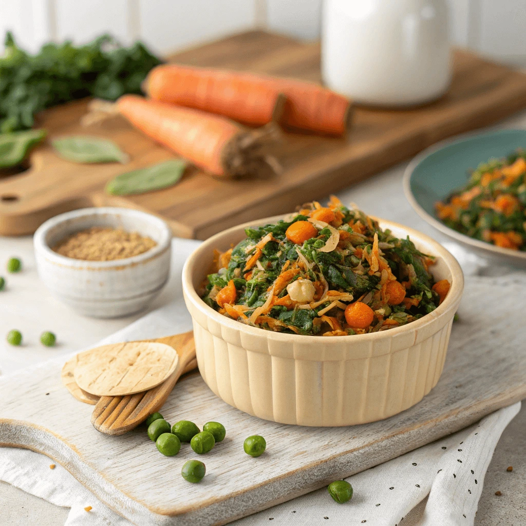 A serving of vegetable-packed homemade fish flakes for goldfish.