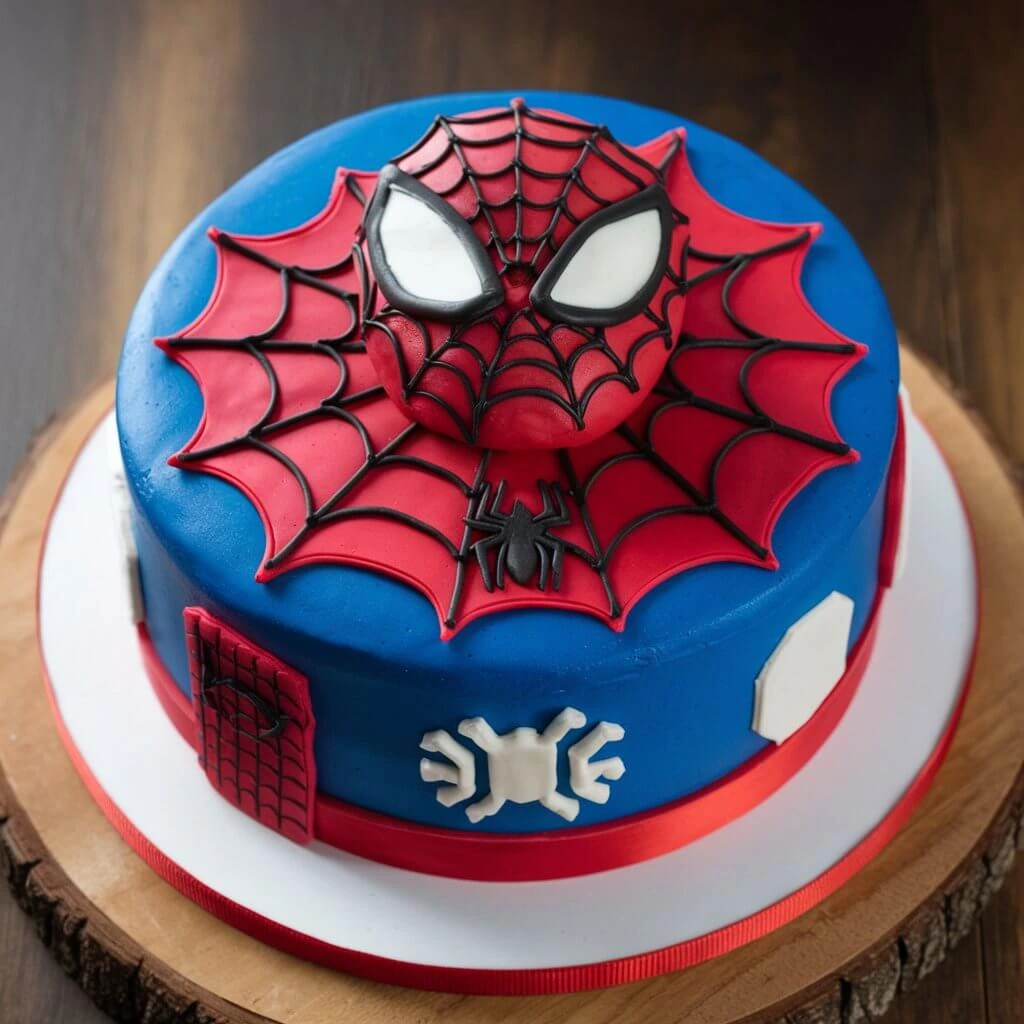 Decorated Spiderman Cake with Red and Blue Theme