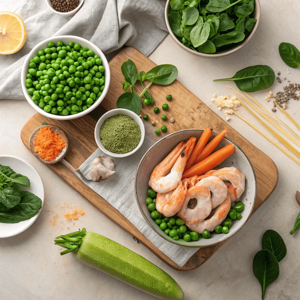 Fresh ingredients for tropical fish food recipe
