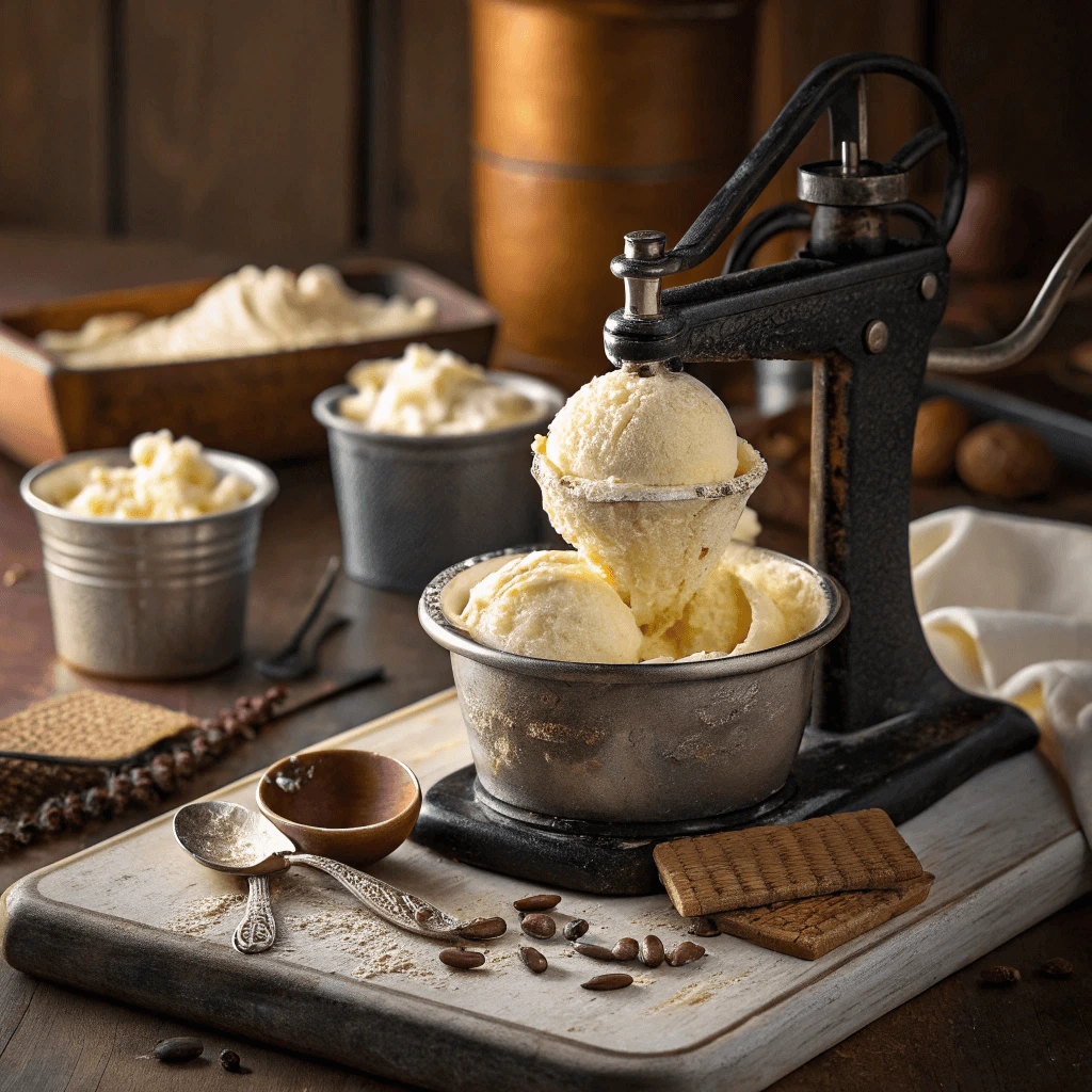 Churning the ice cream mixture in a home ice cream maker