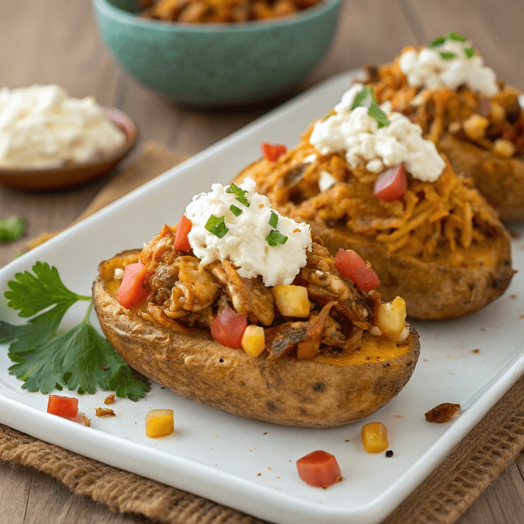 Air fryer baked potato skins stuffed with cottage cheese and sprinkled with seasoning