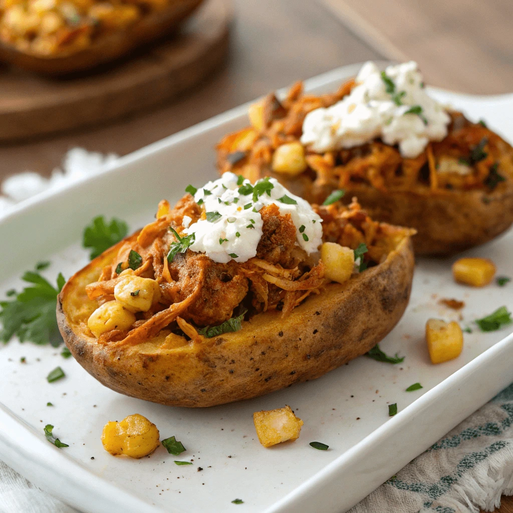 Topped baked potato skins with green onions and seasoning