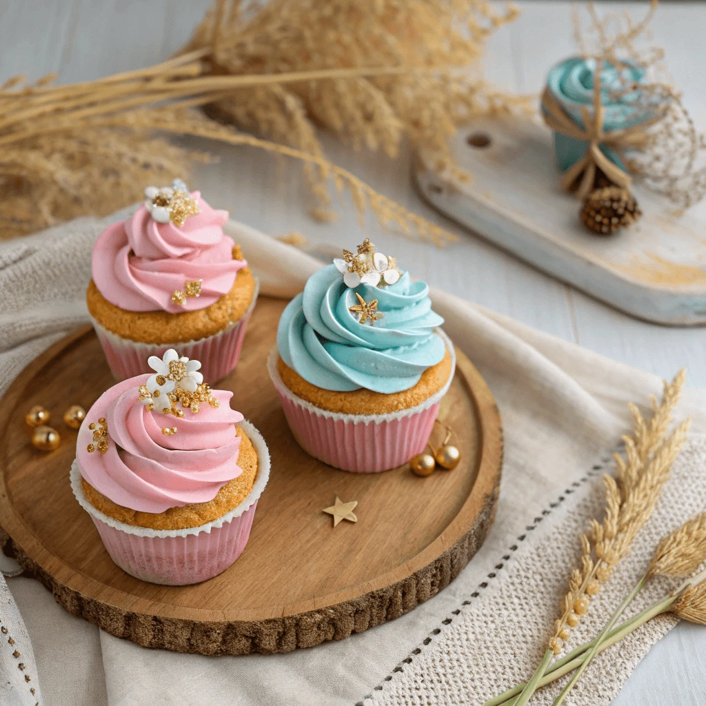 Boho rainbow cupcakes with a pastel-colored topper and filling.