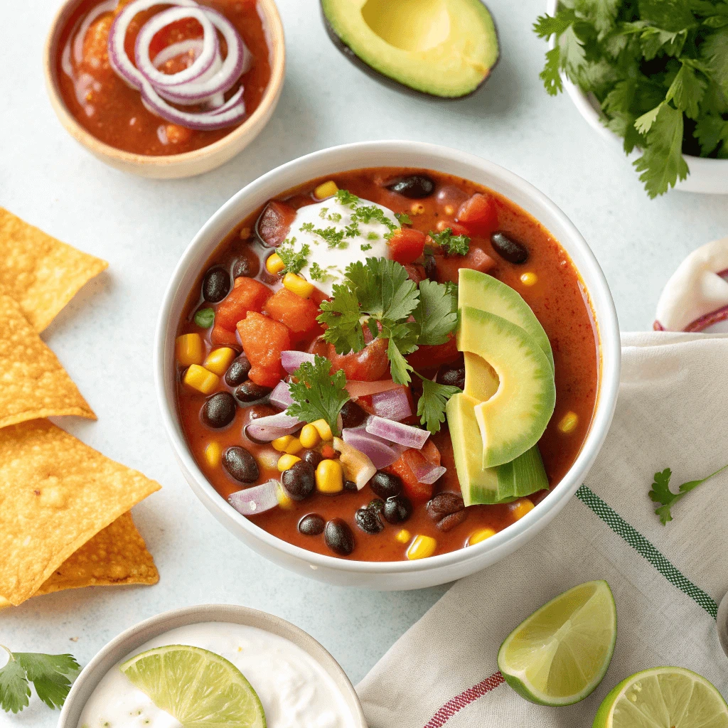 Refreshing Taco Soup Frios served in a chilled bowl with colorful toppings
