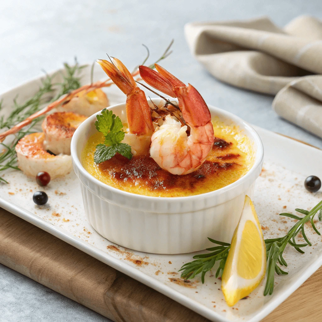 Crab brulee with a golden caramelized crust