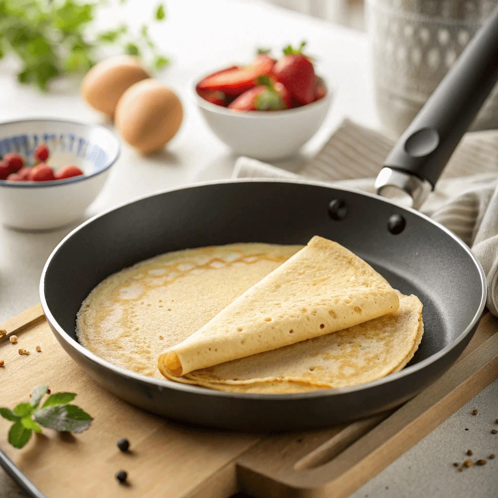 Using a non-stick perfect crepe pan for flawless crepes