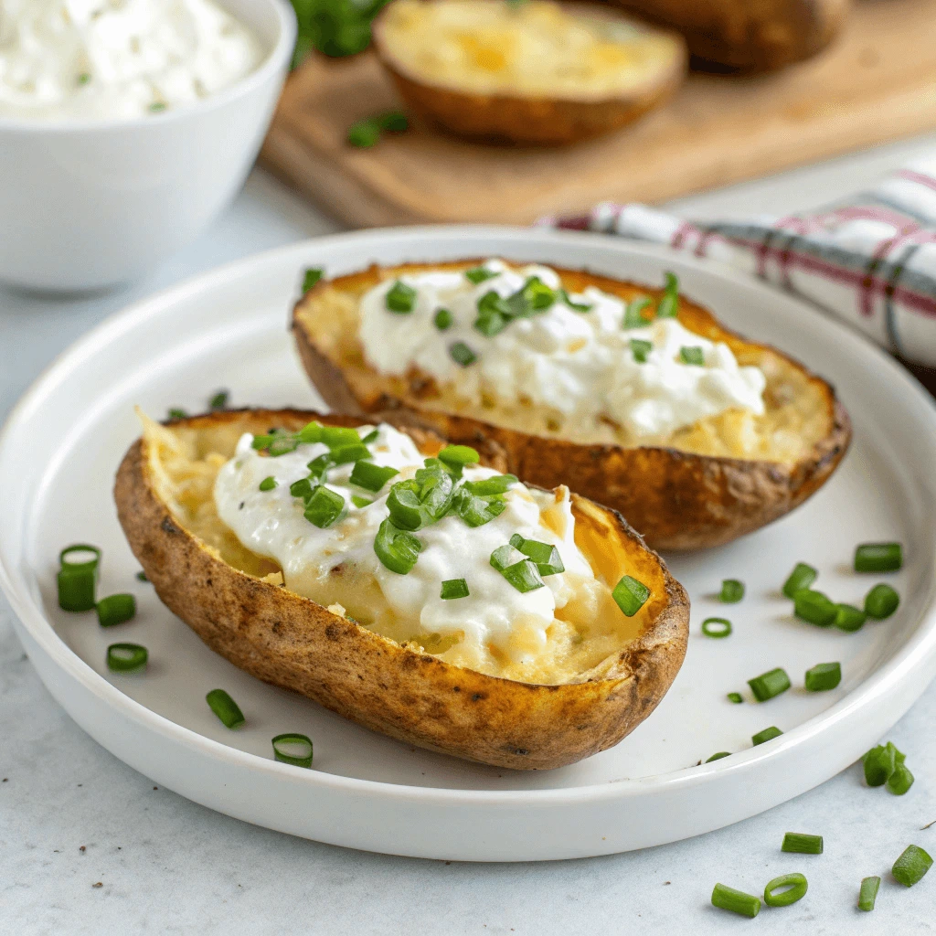 Golden brown crispy potato skins stuffed with cottage cheese in an air fryer