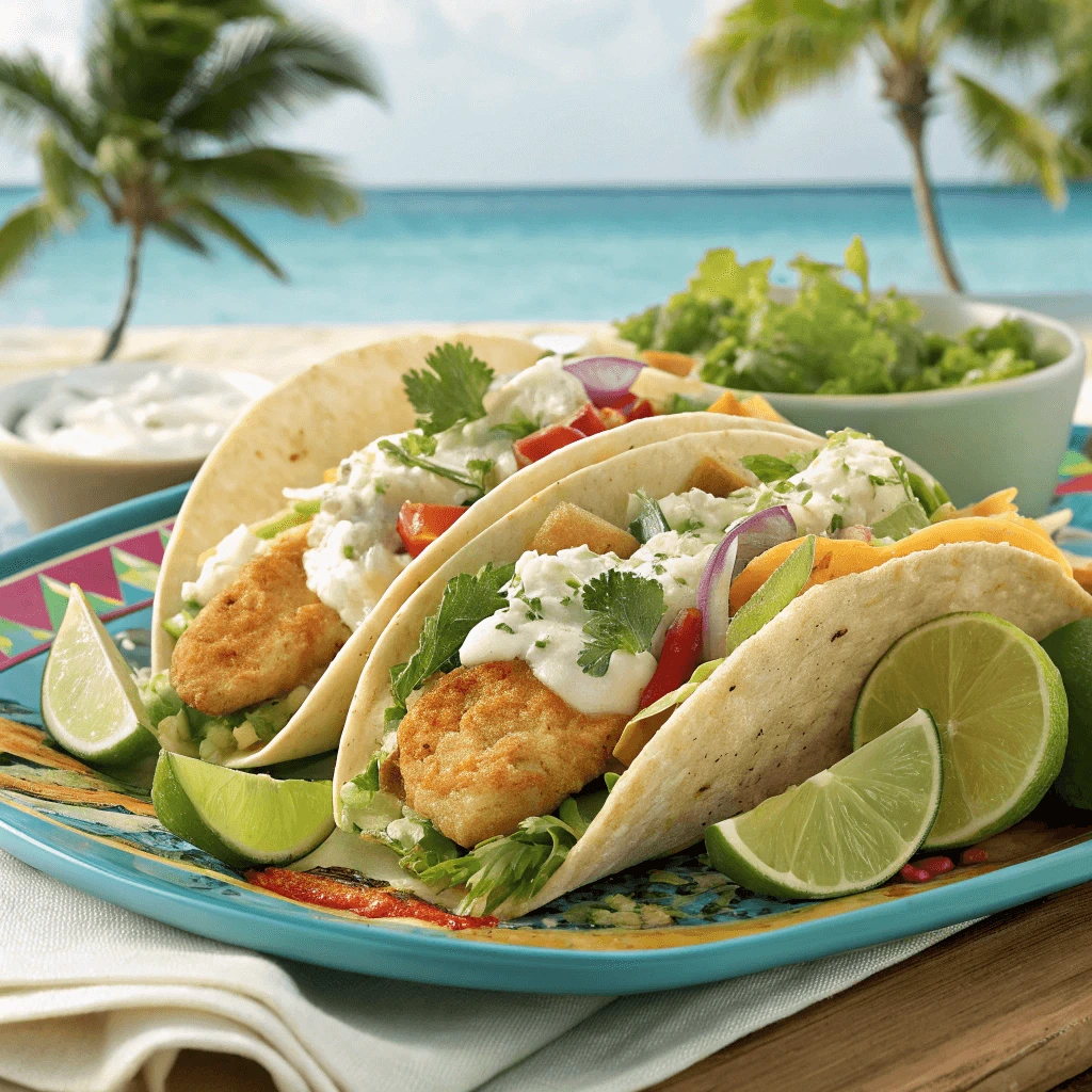 Refreshing Baja fish super taco topped with fresh ingredients and a tangy sauce