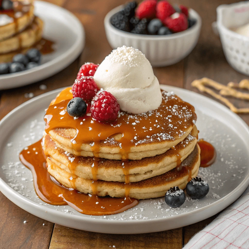 Delicious Carmel Salt Pancakes served with a sweet and savory twist