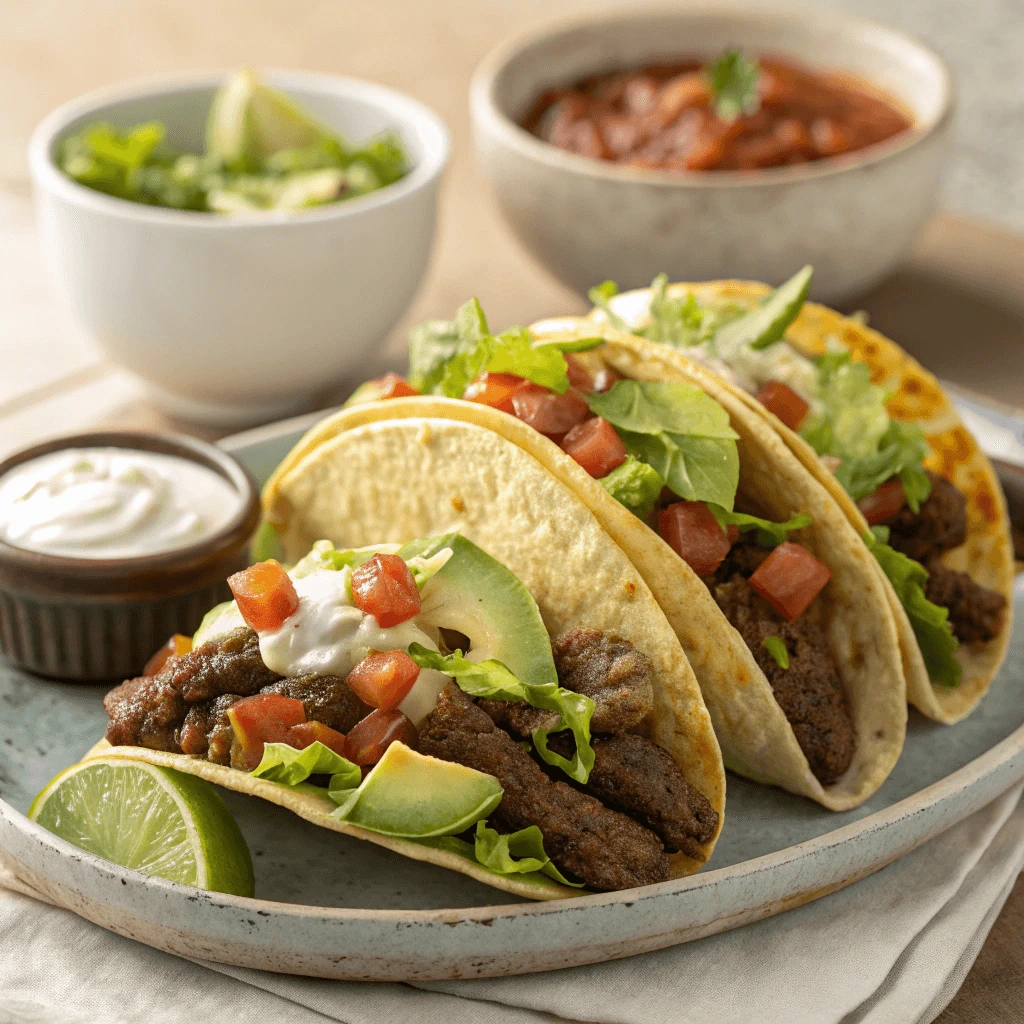 Chipotle beef super tacos with fresh toppings and a smoky, spicy flavor