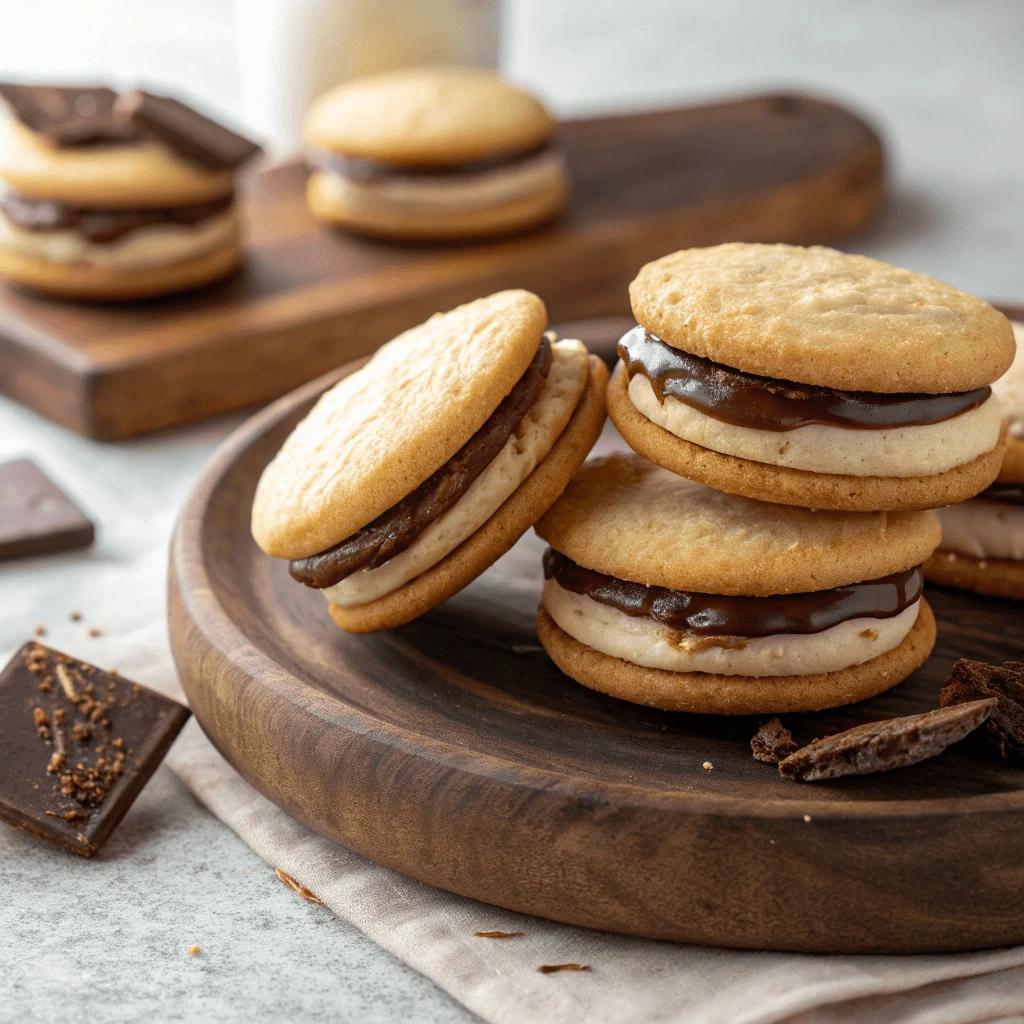 A plate filled with classic wafer cookies stacked neatly.