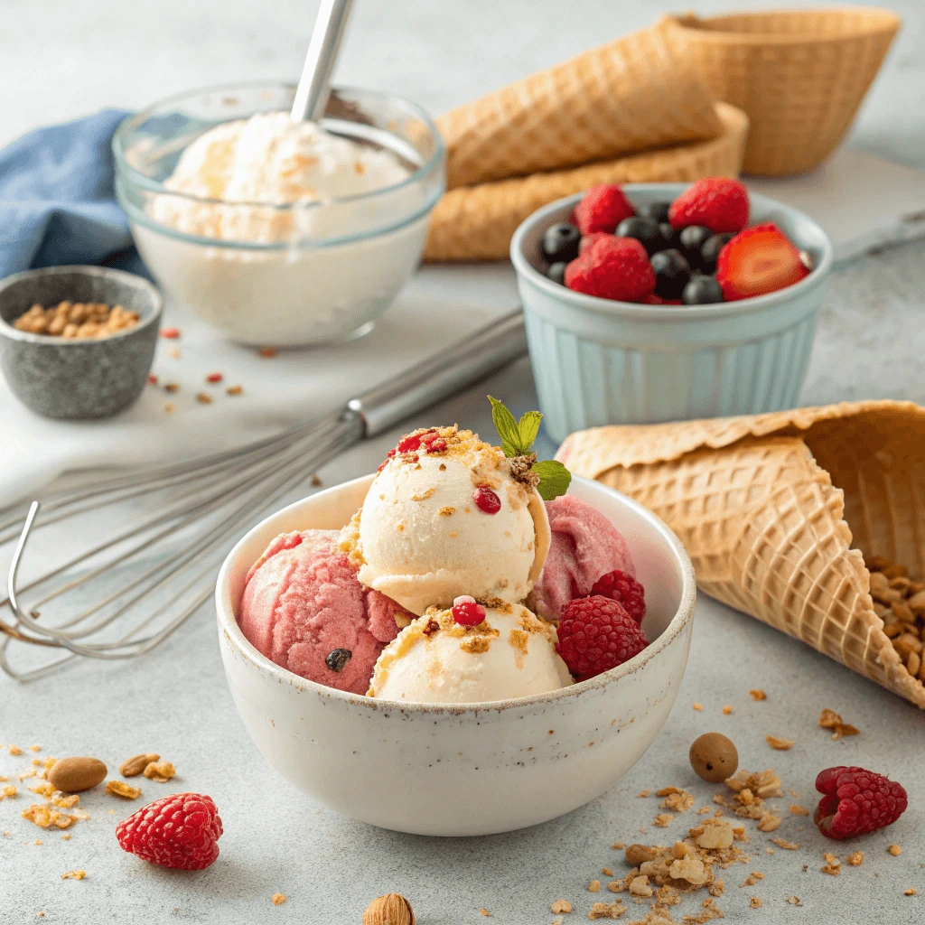 Ice cream freezing in a container