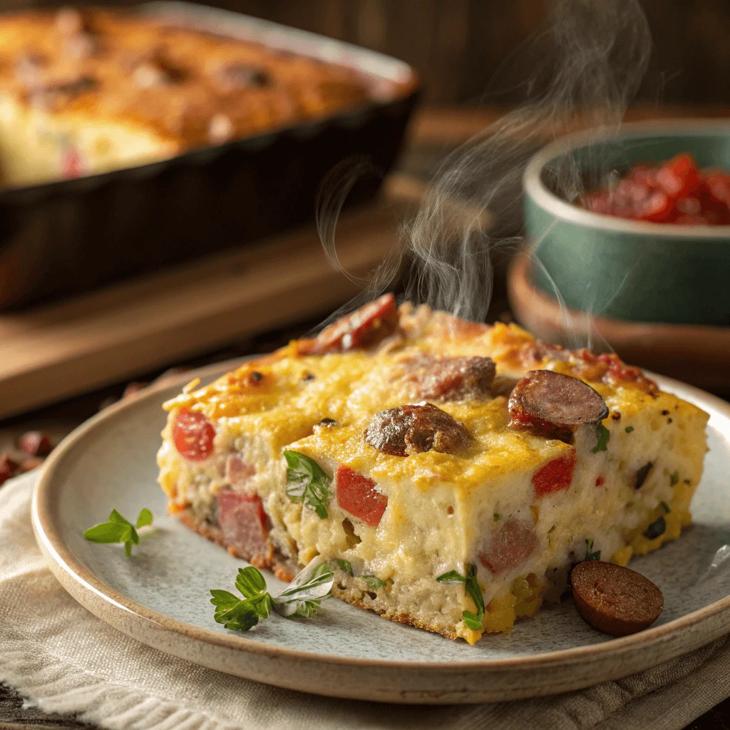 Summer Sausage Breakfast Casserole - A hearty and flavorful breakfast casserole with summer sausage, eggs, and cheese.