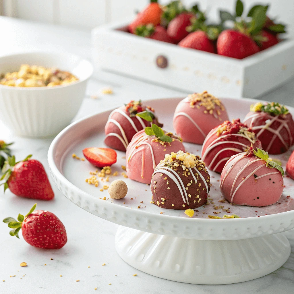 Finished strawberry bon bons with decorative toppings