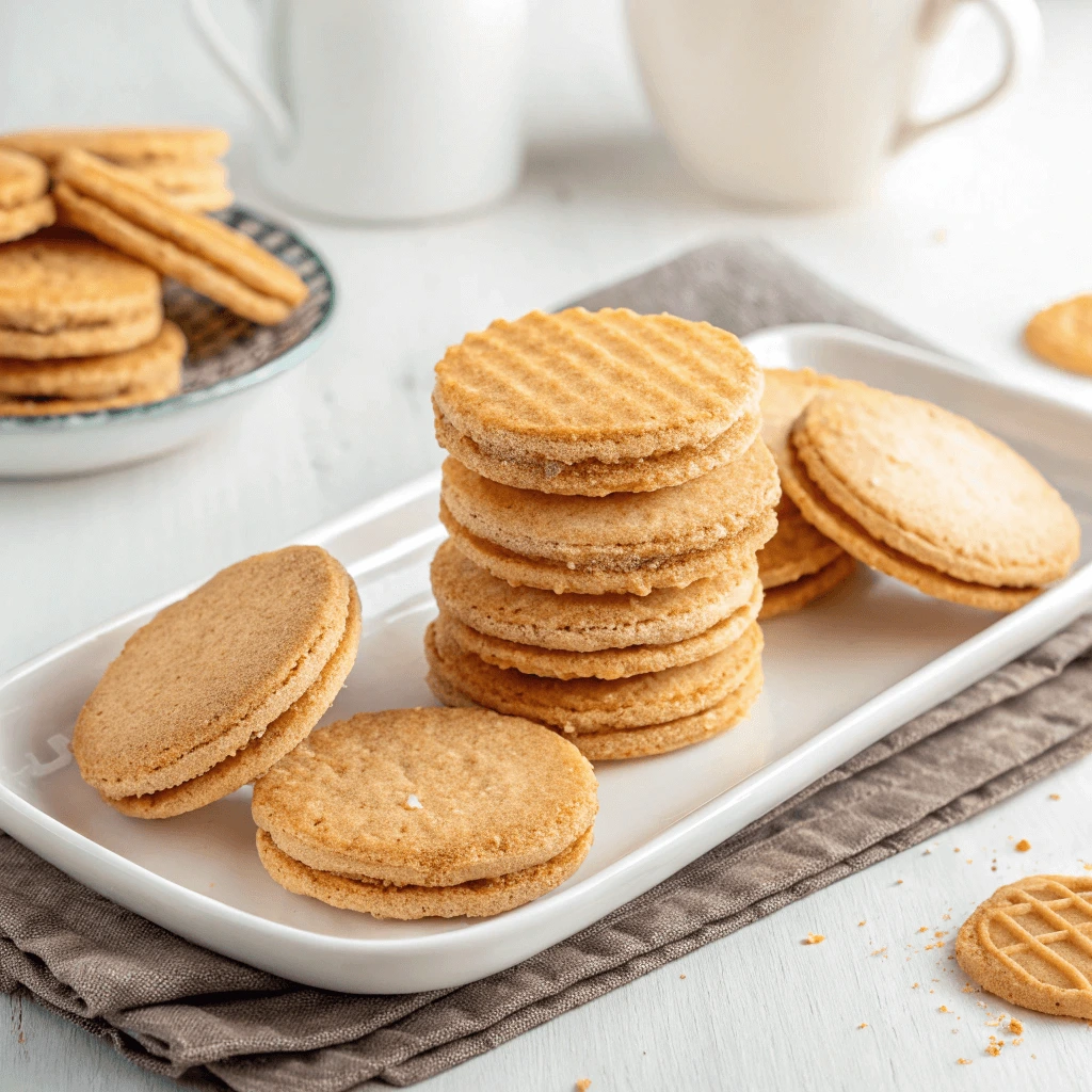 A homemade layered wafer cookie dessert with cream filling.