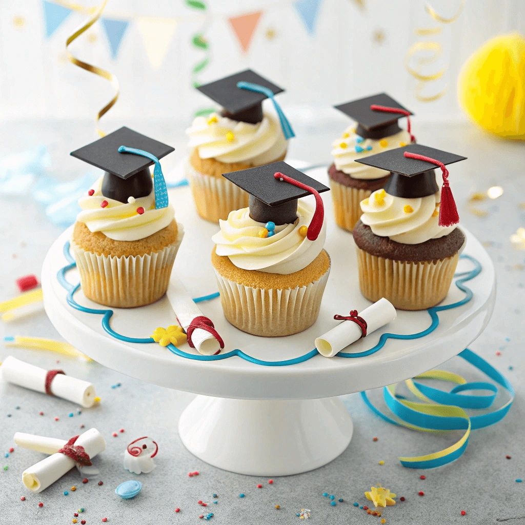 Affordable graduation cupcakes with DIY toppers and frosting swirls