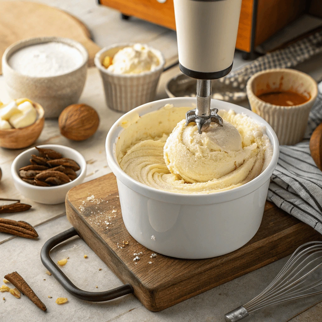 Churning homemade Journeyman ice cream mixture in an ice cream maker
