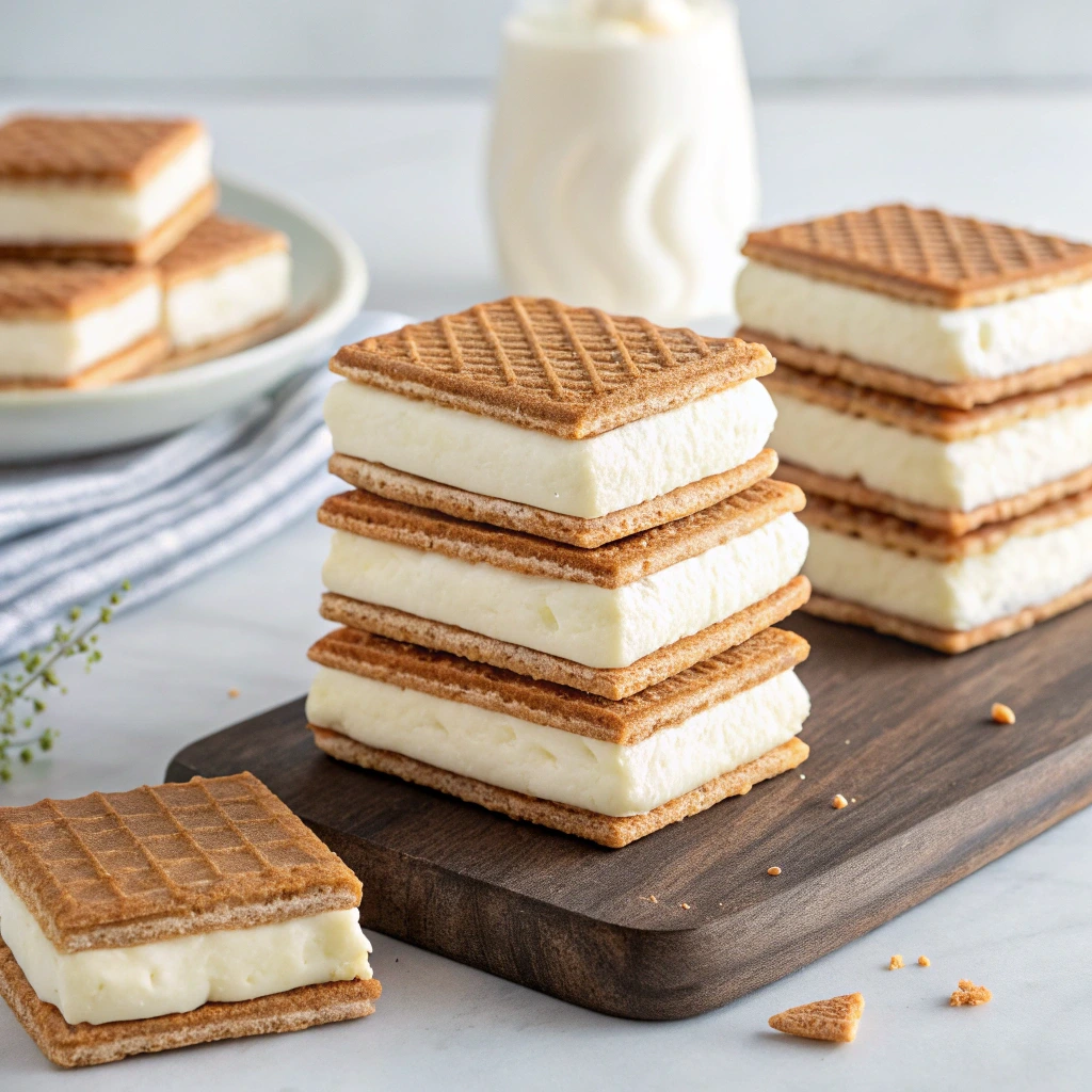 Stacked wafer cookies on a plate