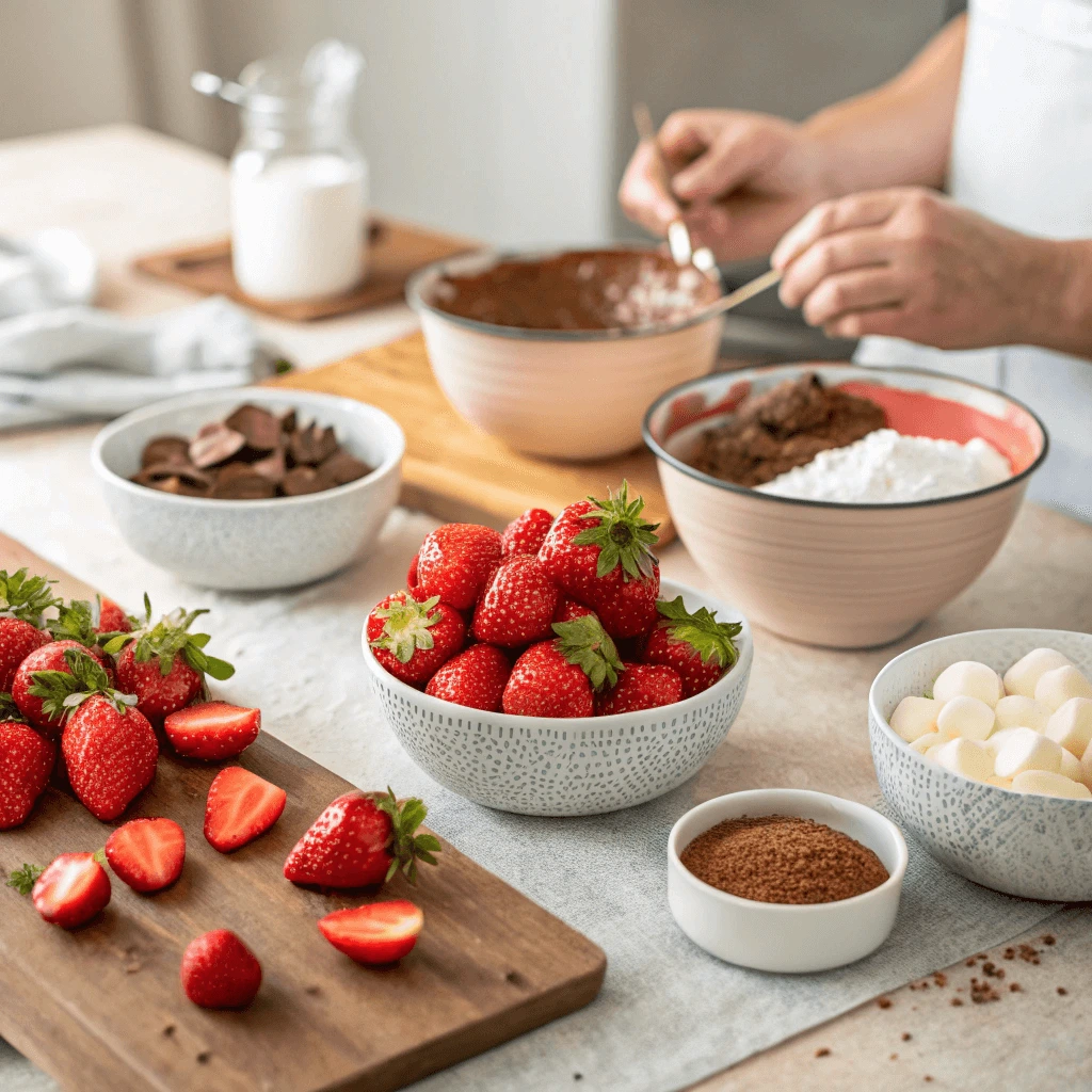 Making strawberry bon bons with fresh ingredients