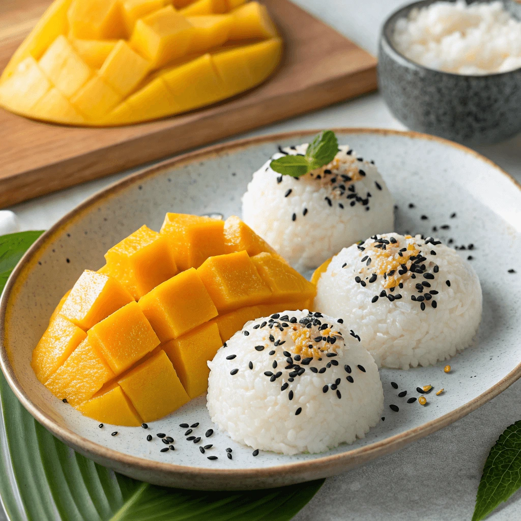 Mango sticky rice-inspired treats made with leftover rice for a creative rice hack recipe.