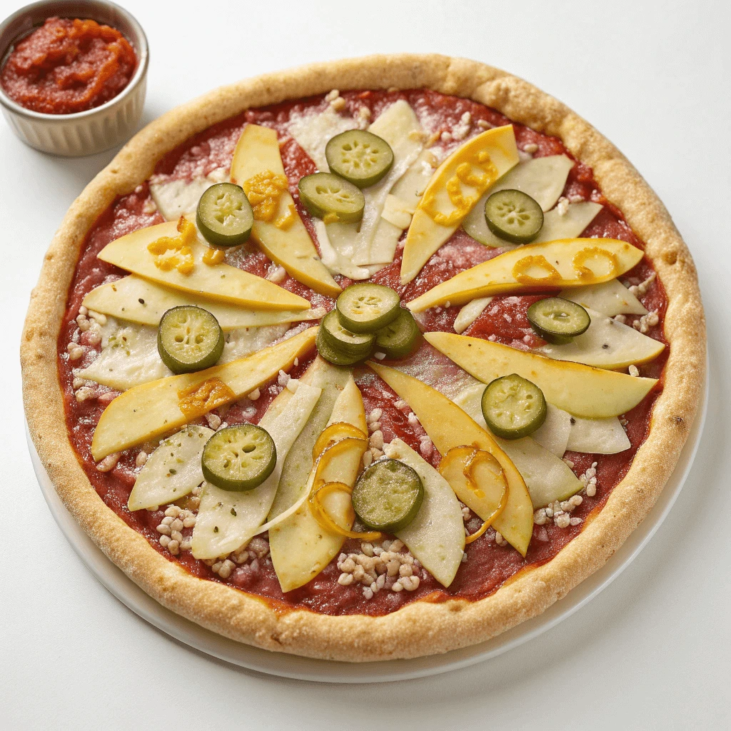 Perfectly baked pickle pie pizza with golden crust and fresh toppings