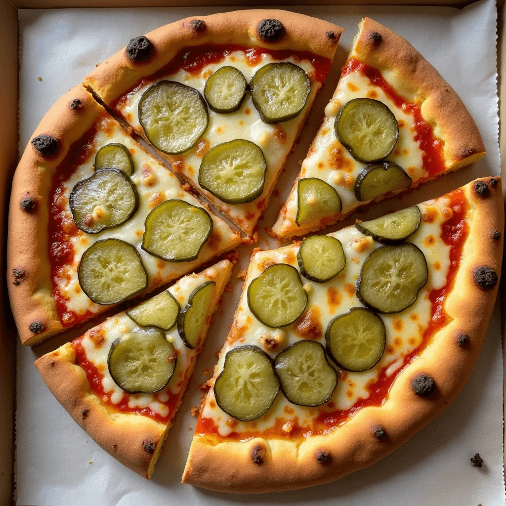 Pickle Pie Pizza with a crunchy crust and tangy pickle slices