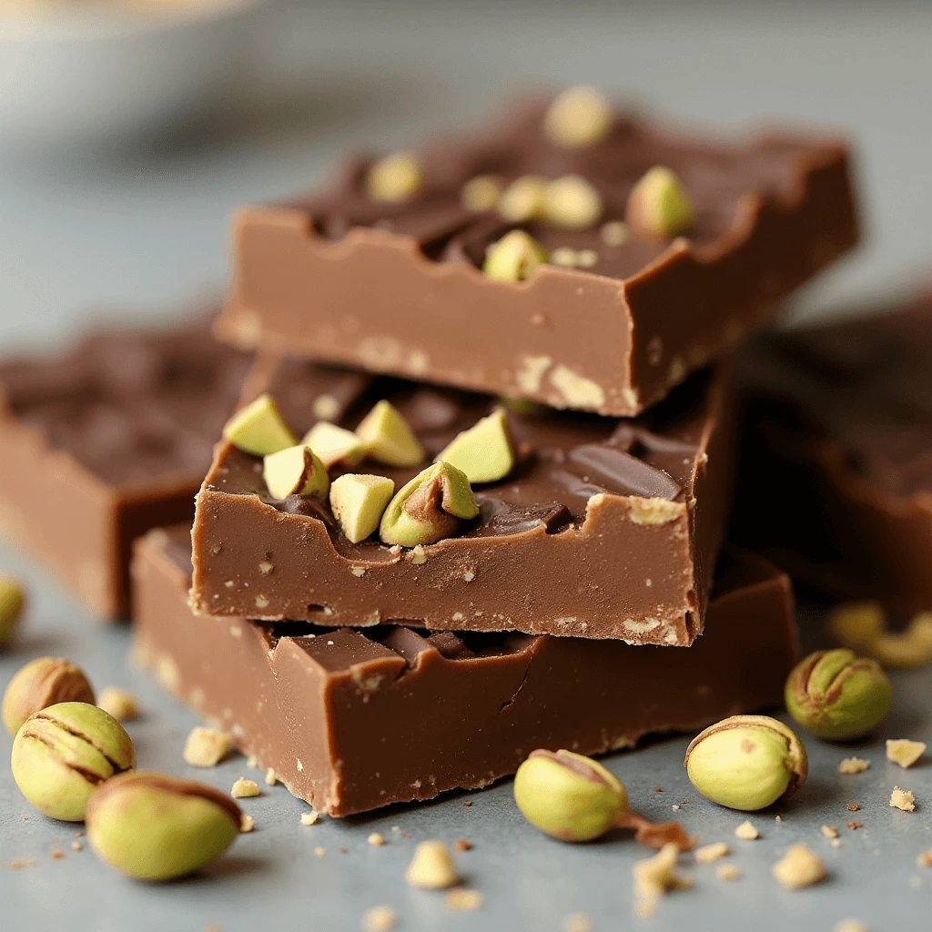 Chopped pistachios added to melted chocolate