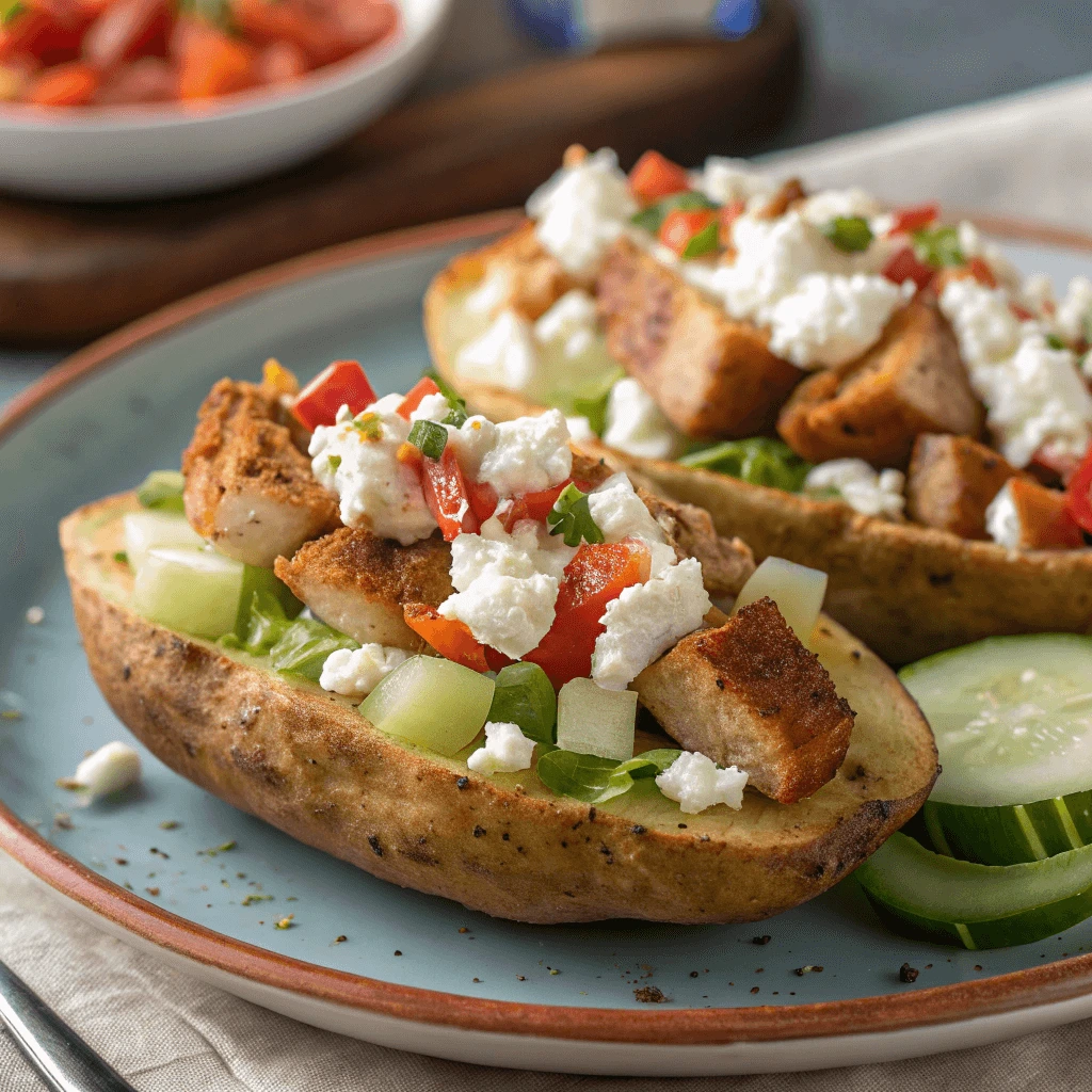 Creamy cottage cheese filling added to potato skins