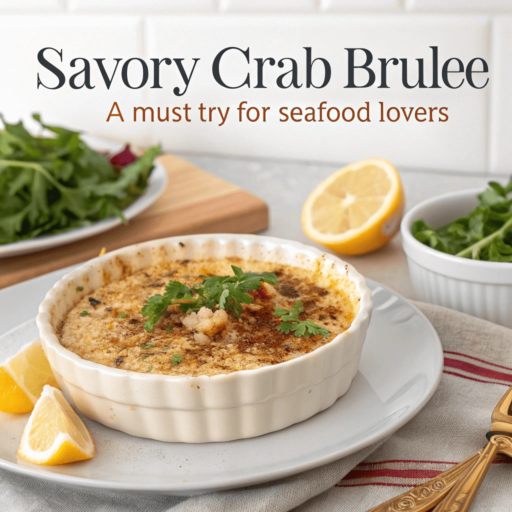 Savory crab brulee served in ramekins for a seafood dinner.