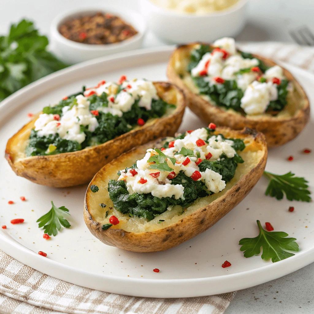 Step-by-step image of preparing air fryer baked potato skins stuffed with cottage cheese