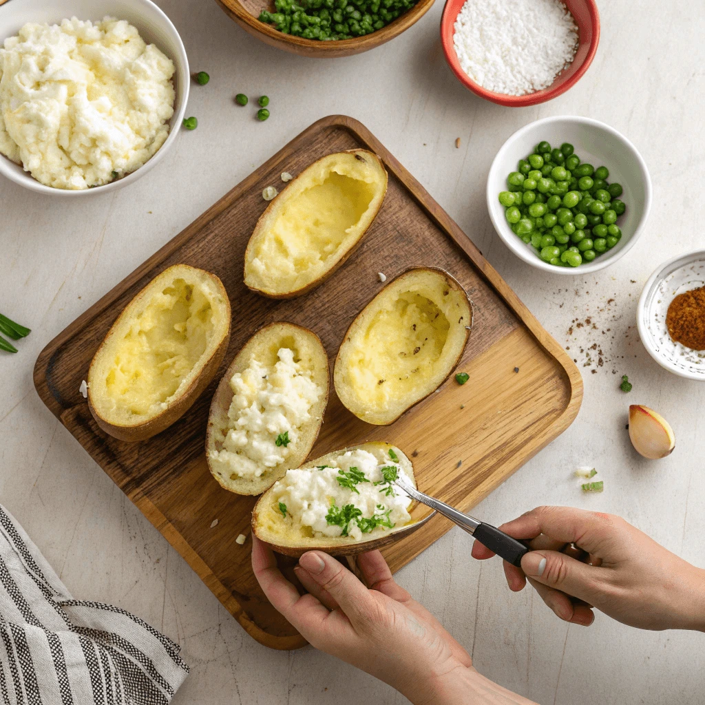 tep-by-step preparation of Cottage Cheese Air Fryer Baked Potato Skins Recipe