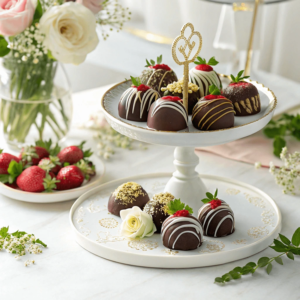 Modern presentation of strawberry bon bons on a decorative plate