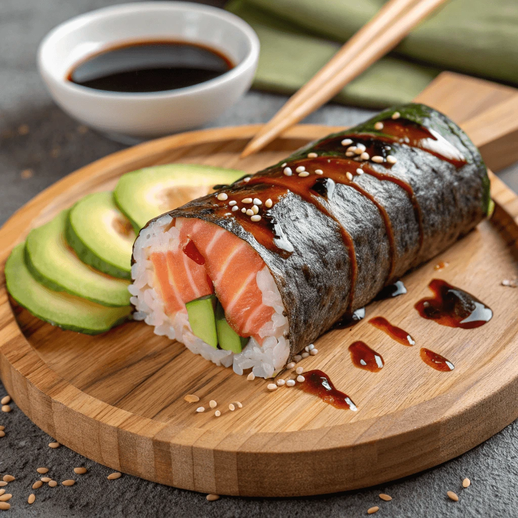  Slicing sushi-grade salmon for nigiri sushi at home.