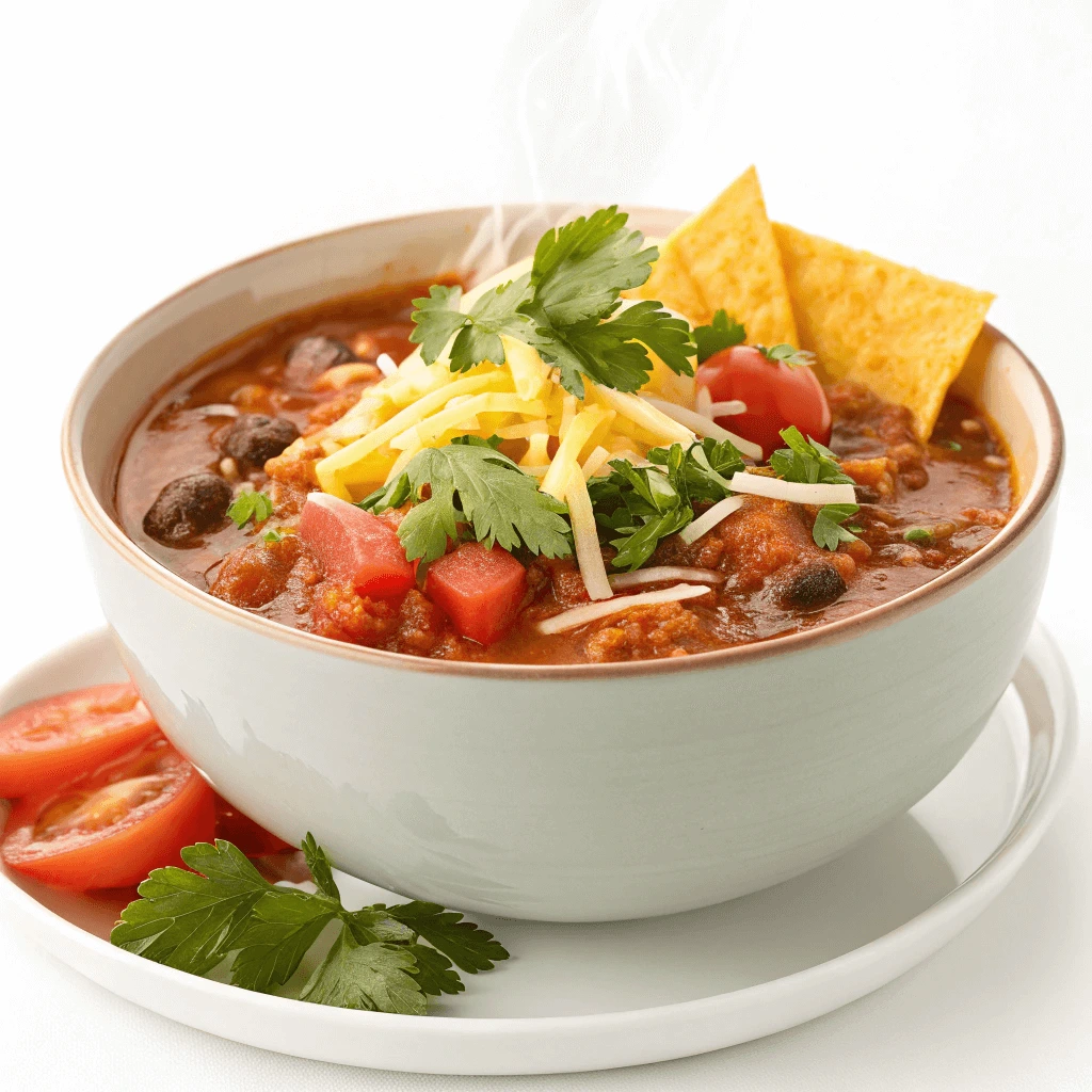 Taco Soup Frios served with fresh toppings and crispy chips