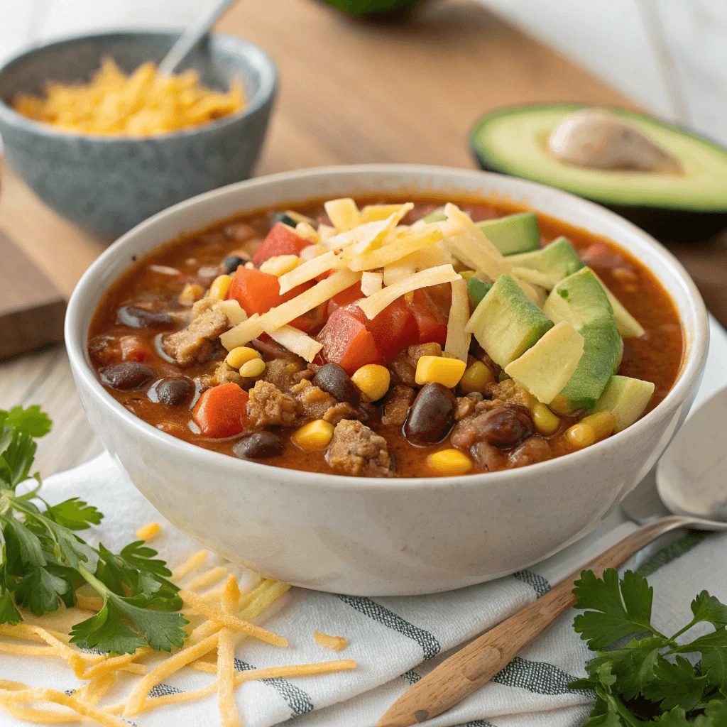 Taco Soup Frios served with a side of crispy tortilla chips