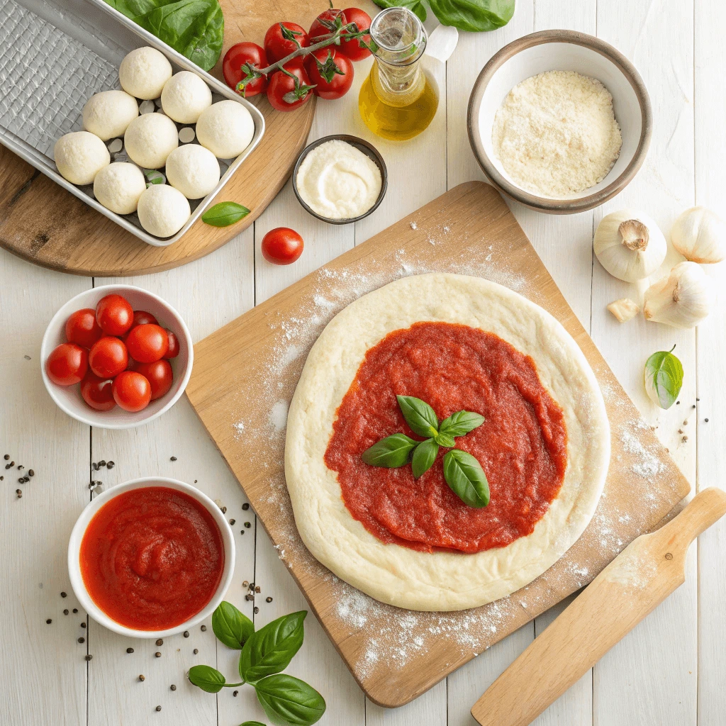 Step-by-step guide to making the Best 10-Inch Pizza at Home, showcasing ingredients.