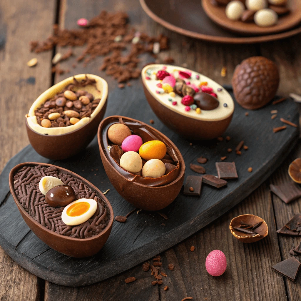 DIY chocolate eggs with creative fillings.